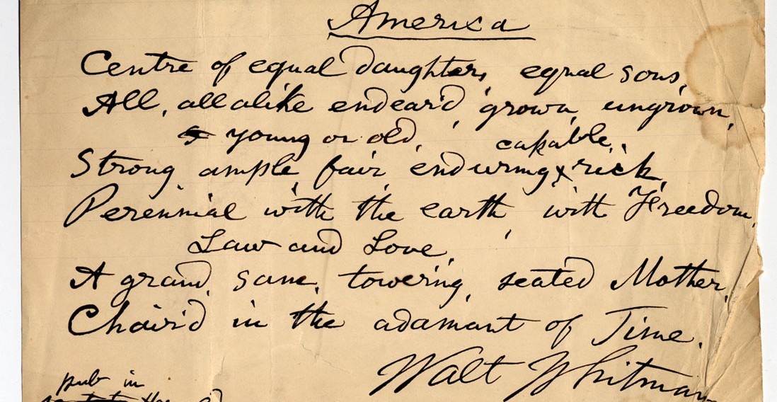 Image of manuscript of Walt Whitman's poem America