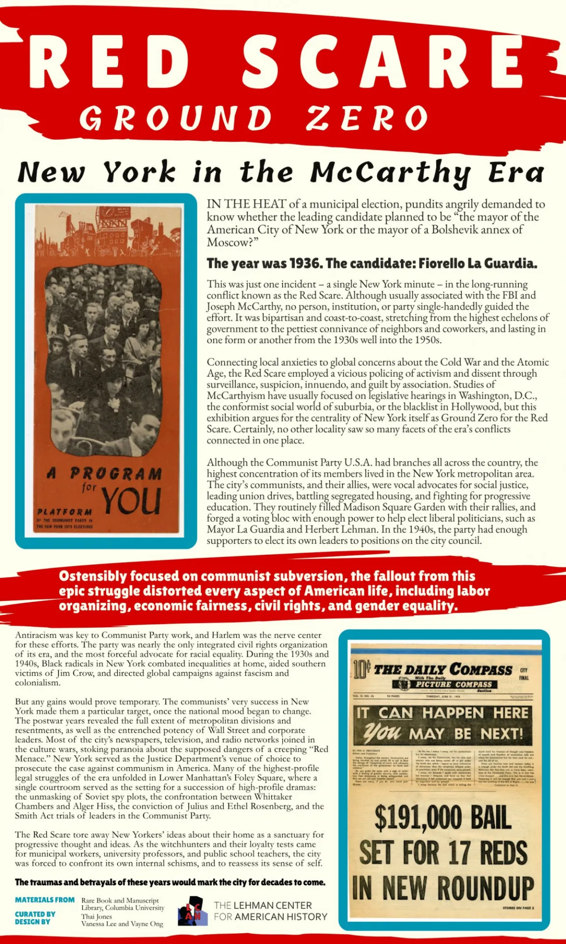Text and images relating to exhibit on McCarthyism in NYC