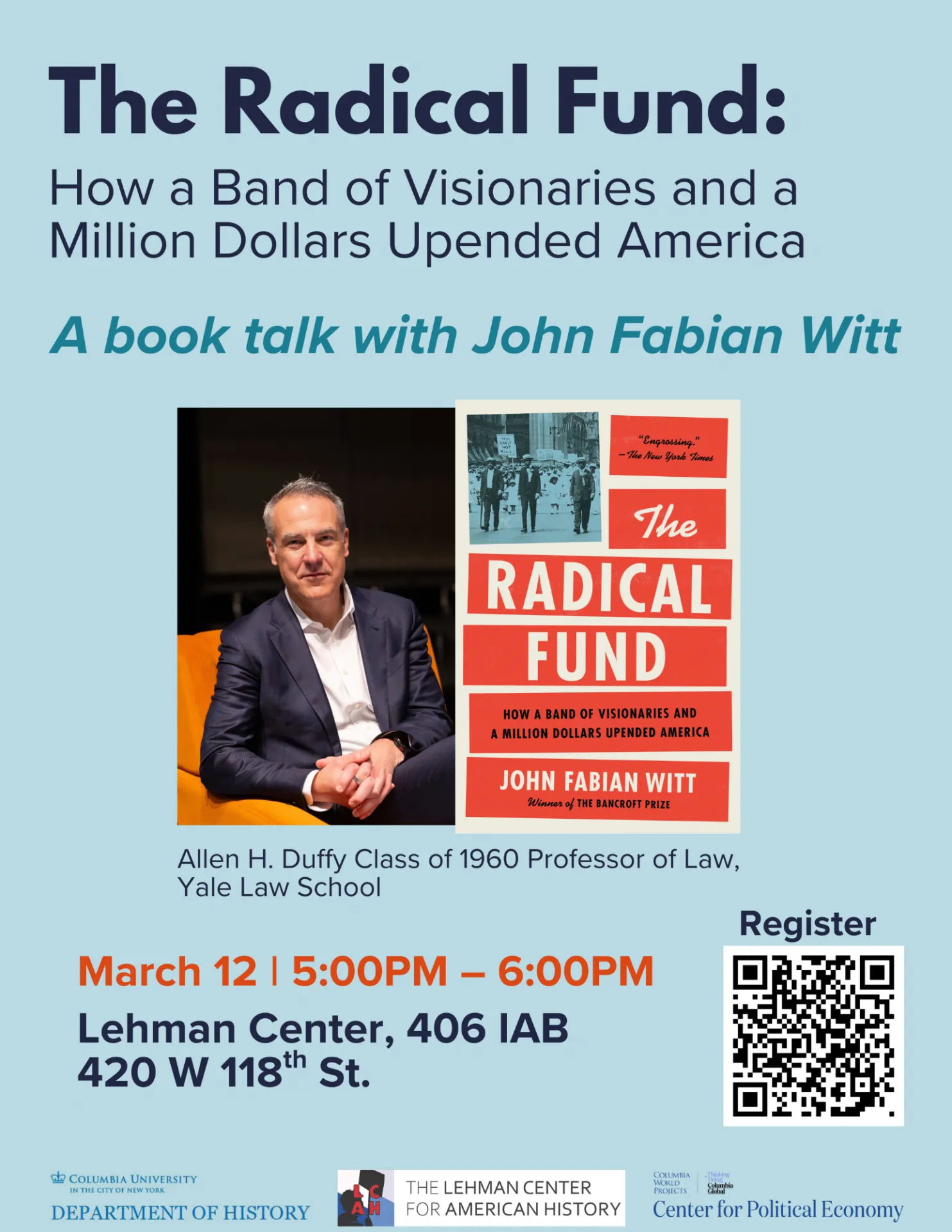 The Radical Fund event flyer with John Fabian DeWitt